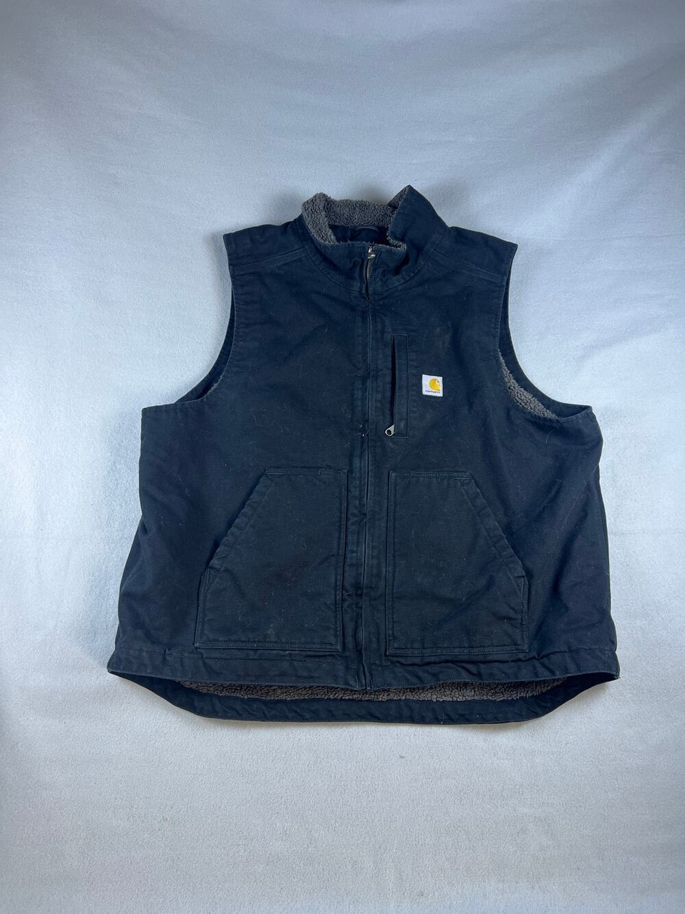 Carhartt Washed Duck Mock Neck Vest Mens M Black Loose Fit Canvas Sherpa Lined